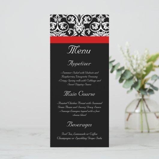 Zwart-witmasker met Ravishing Red Accent Menu (Staand voorkant)