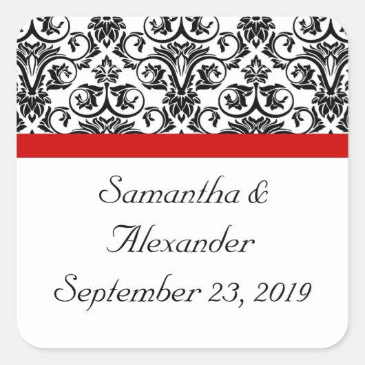 Zwart-witmasker met Ravishing Red Accent Vierkante Sticker (Voorkant)