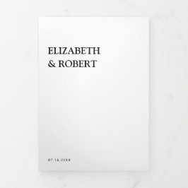 Zwart-witminimalistisch eenvoudige moderne bruilof drieluik uitnodiging