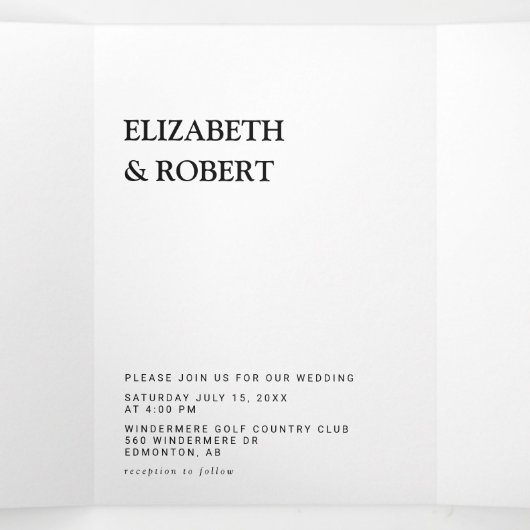 Zwart-witminimalistisch eenvoudige moderne bruilof drieluik uitnodiging (Binnenkant midden)