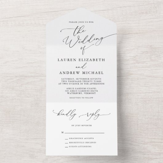 Zwart-witminimalistisch huwelijk all in one uitnodiging (Binnen)