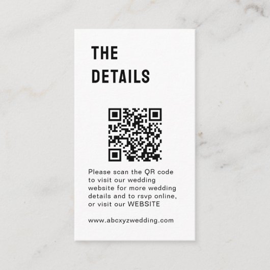 Zwart-witminimalistisch huwelijk informatiekaartje (Voorkant)