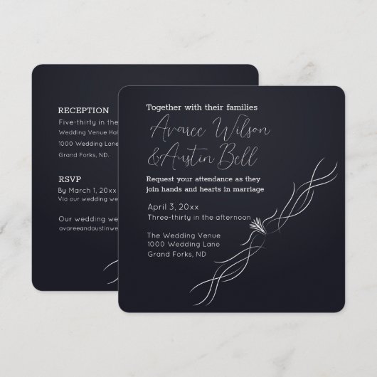 Zwart-witminimalistisch huwelijk kaart (Voorkant / Achterkant)