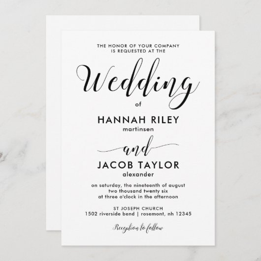 Zwart-witminimalistisch huwelijk kaart (Voorkant / Achterkant)