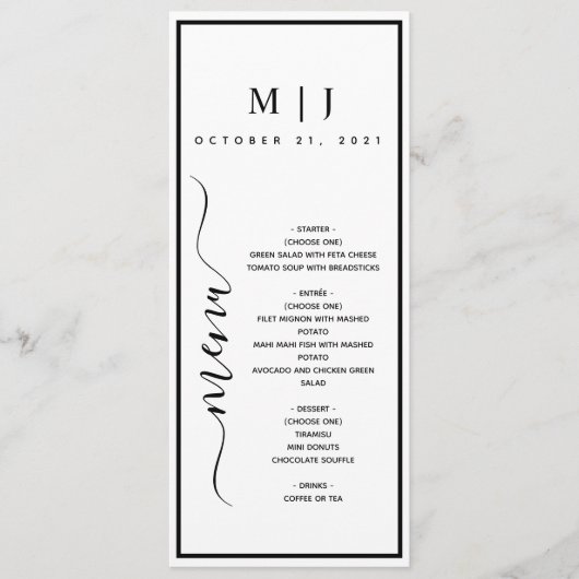 Zwart-witminimalistisch huwelijk menu (Voorkant)