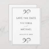 Zwart-witminimalistisch huwelijk save the date (Voorkant / Achterkant)