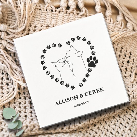 Zwart-witminimalistisch kattenweddenschap servet