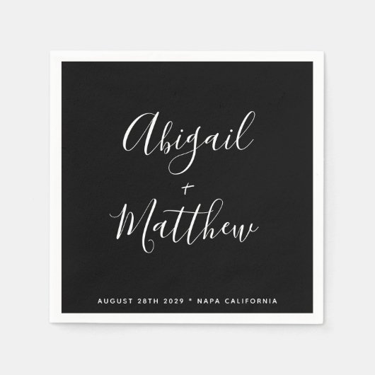 Zwart-witminimalistisch modern script bruiloft servet (Voorkant)