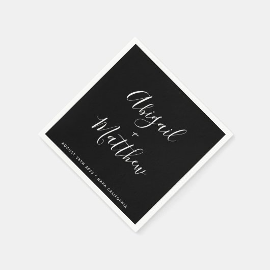 Zwart-witminimalistisch modern script bruiloft servet (Hoek)