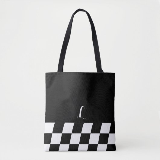 Zwart-witminimalistisch monogram gecontroleerd tote bag (Voorkant)