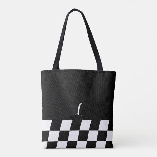Zwart-witminimalistisch monogram gecontroleerd tote bag (Achterkant)