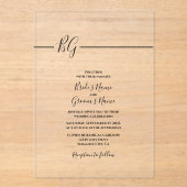 Zwart-witminimalistisch monogram huwelijk acryl uitnodigingen (Voorkant)