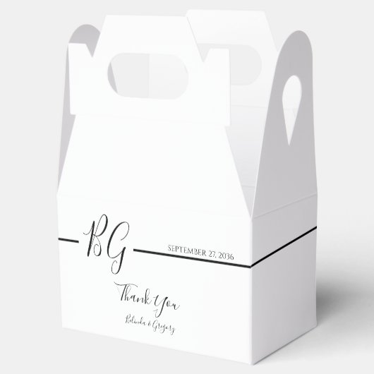 Zwart-witminimalistisch monogram huwelijk bedankdoosjes (Geopend)