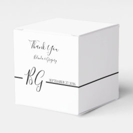 Zwart-witminimalistisch monogram huwelijk bedankdoosjes