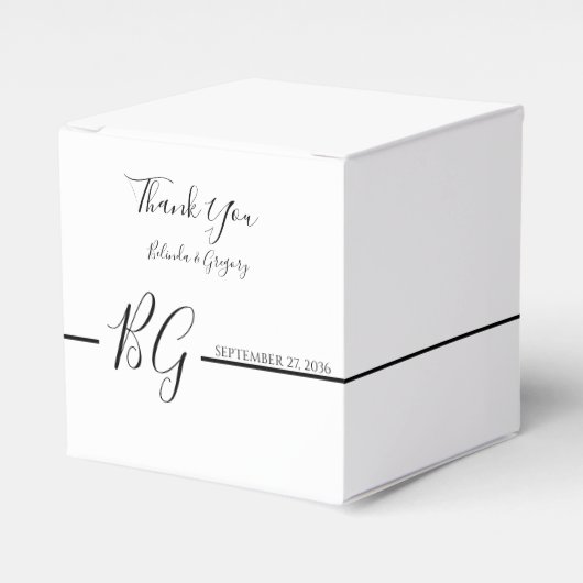 Zwart-witminimalistisch monogram huwelijk bedankdoosjes (Voorkant Zijde)