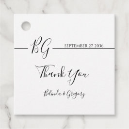 Zwart-witminimalistisch monogram huwelijk bedankjes labels