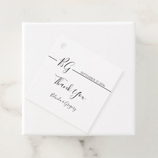 Zwart-witminimalistisch monogram huwelijk bedankjes labels (In situ)