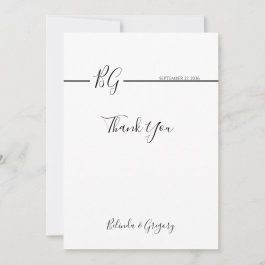 Zwart-witminimalistisch monogram huwelijk bedankkaart (Voorkant)