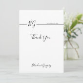 Zwart-witminimalistisch monogram huwelijk bedankkaart (Staand voorkant)