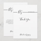 Zwart-witminimalistisch monogram huwelijk bedankkaart (Voorkant / Achterkant)