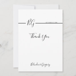 Zwart-witminimalistisch monogram huwelijk bedankkaart