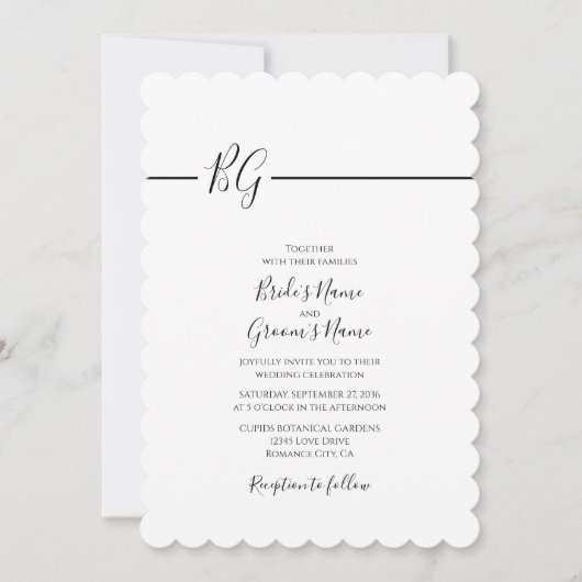 Zwart-witminimalistisch monogram huwelijk kaart (Voorkant)