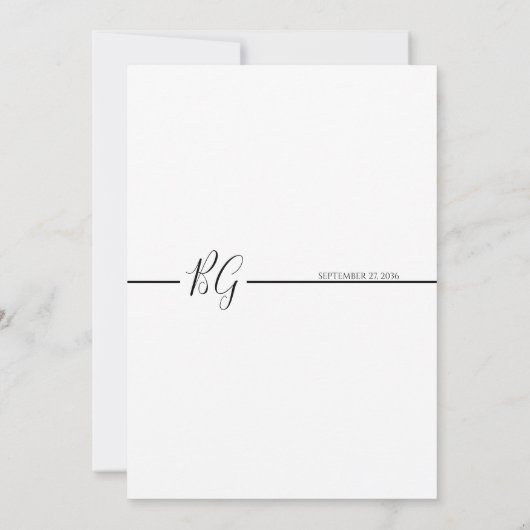 Zwart-witminimalistisch monogram huwelijk kaart (Achterkant)