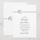 Zwart-witminimalistisch monogram huwelijk kaart (Voorkant / Achterkant)