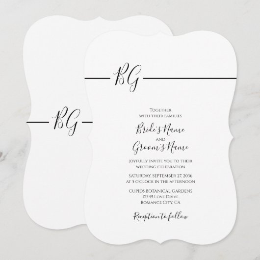 Zwart-witminimalistisch monogram huwelijk kaart (Voorkant / Achterkant)