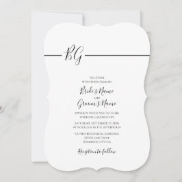 Zwart-witminimalistisch monogram huwelijk kaart