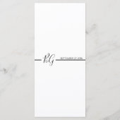 Zwart-witminimalistisch monogram huwelijk menu (Achterkant)