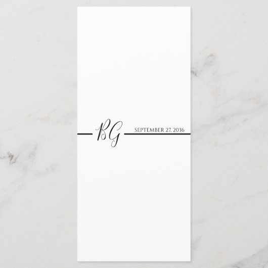Zwart-witminimalistisch monogram huwelijk menu (Achterkant)
