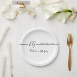 Zwart-witminimalistisch monogram huwelijk papieren bordje