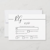 Zwart-witminimalistisch monogram huwelijk RSVP kaartje (Voorkant)