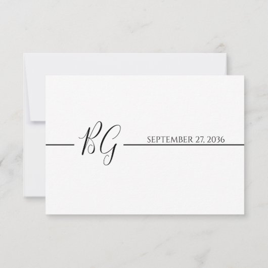 Zwart-witminimalistisch monogram huwelijk RSVP kaartje (Achterkant)