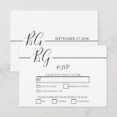 Zwart-witminimalistisch monogram huwelijk RSVP kaartje (Voorkant / Achterkant)
