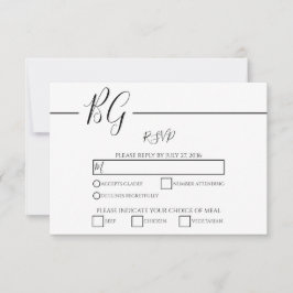 Zwart-witminimalistisch monogram huwelijk RSVP kaartje