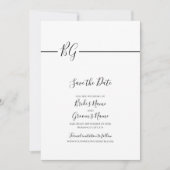 Zwart-witminimalistisch monogram huwelijk save the date (Voorkant)