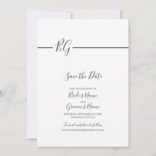 Zwart-witminimalistisch monogram huwelijk save the date (Voorkant)