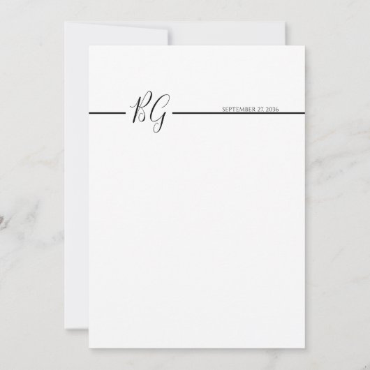 Zwart-witminimalistisch monogram huwelijk save the date (Achterkant)