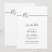 Zwart-witminimalistisch monogram huwelijk save the date (Voorkant / Achterkant)