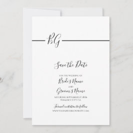 Zwart-witminimalistisch monogram huwelijk save the date