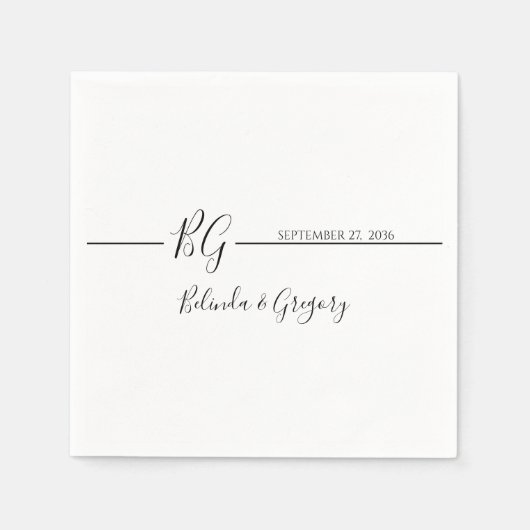 Zwart-witminimalistisch monogram huwelijk servet (Voorkant)
