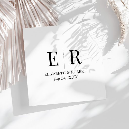 Zwart-witminimalistisch monogram huwelijk servet