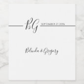 Zwart-witminimalistisch monogram huwelijk wijn etiket (Enkel label)