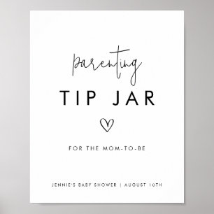 Zwart-witminimalistisch Ouderschap Tip Jar Poster