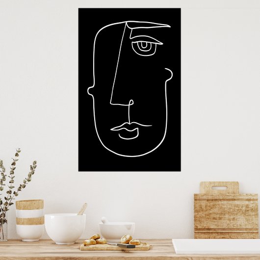 Zwart-witminimalistisch Poster met Abstract gezich (Keuken)