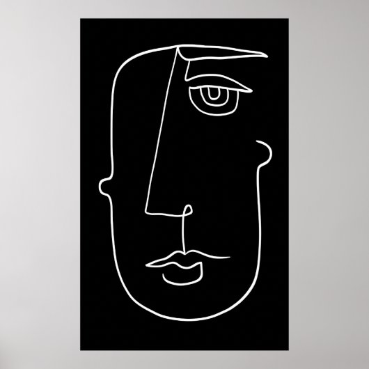Zwart-witminimalistisch Poster met Abstract gezich (Voorkant)