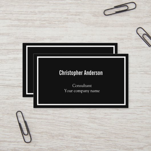 Zwart-witminimalistisch professioneel bedrijf visitekaartje (Voorkant / Achterkant in situ)