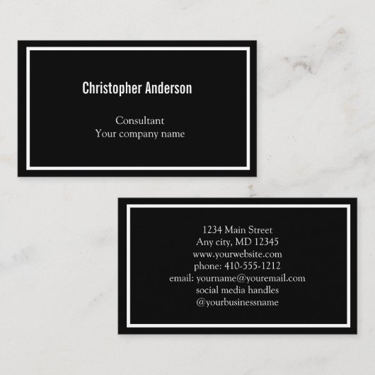 Zwart-witminimalistisch professioneel bedrijf visitekaartje (Voorkant / Achterkant)